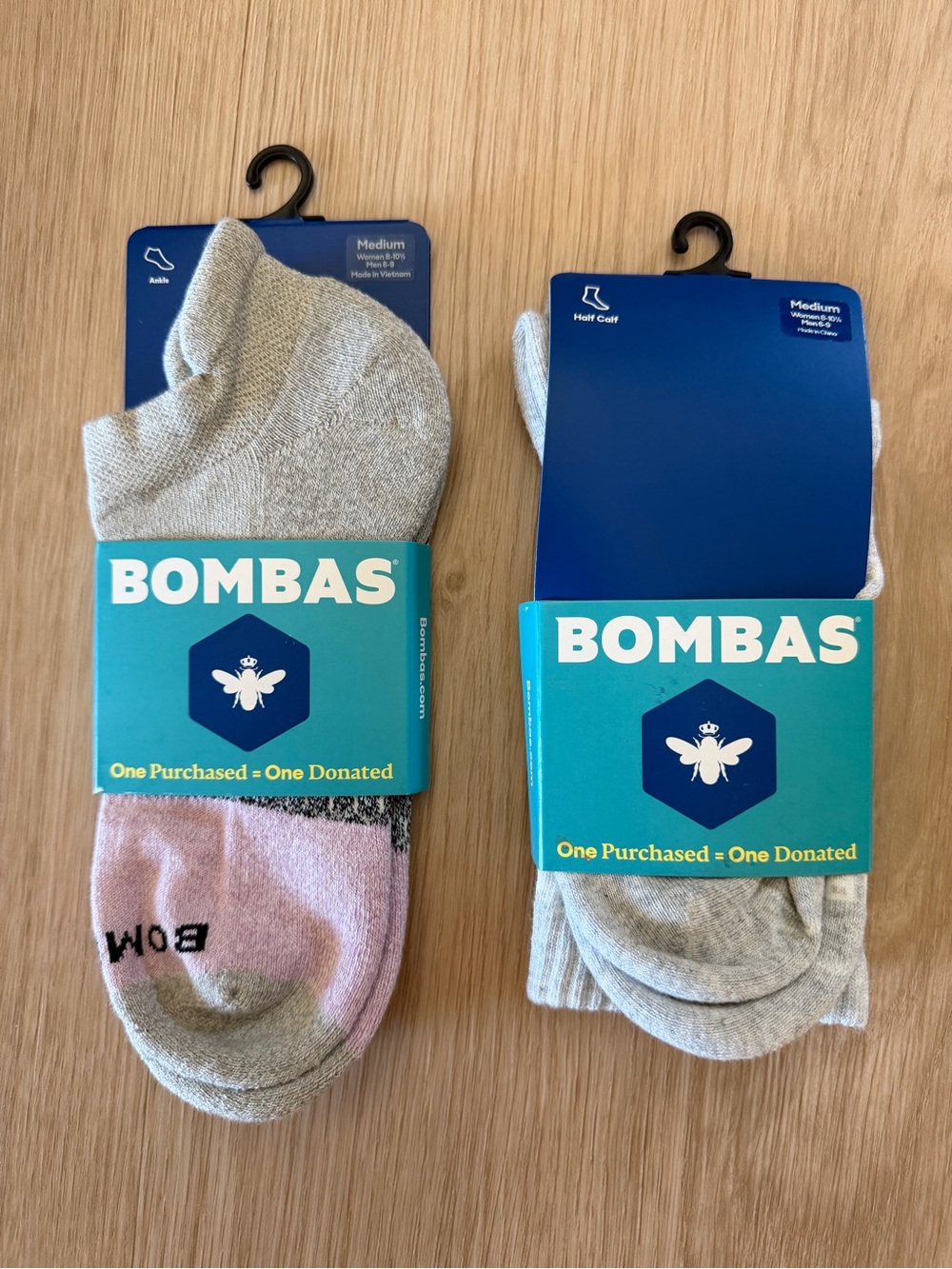 Bombas Socks 2-Pair Bundle Medium Ankle & Half Calf NWT